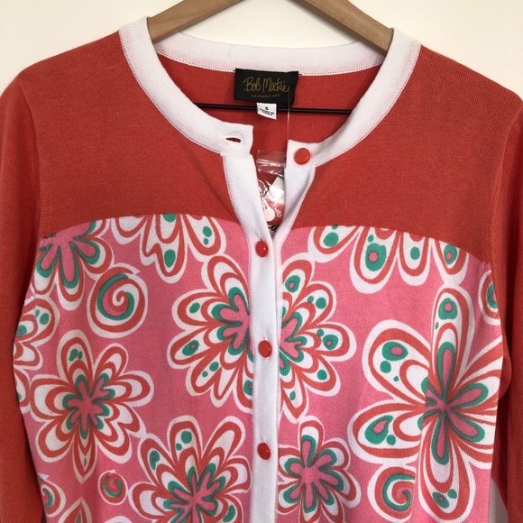 NWT Bob Mackie Floral Mod cardigan Pink Small - Picture 3 of 11